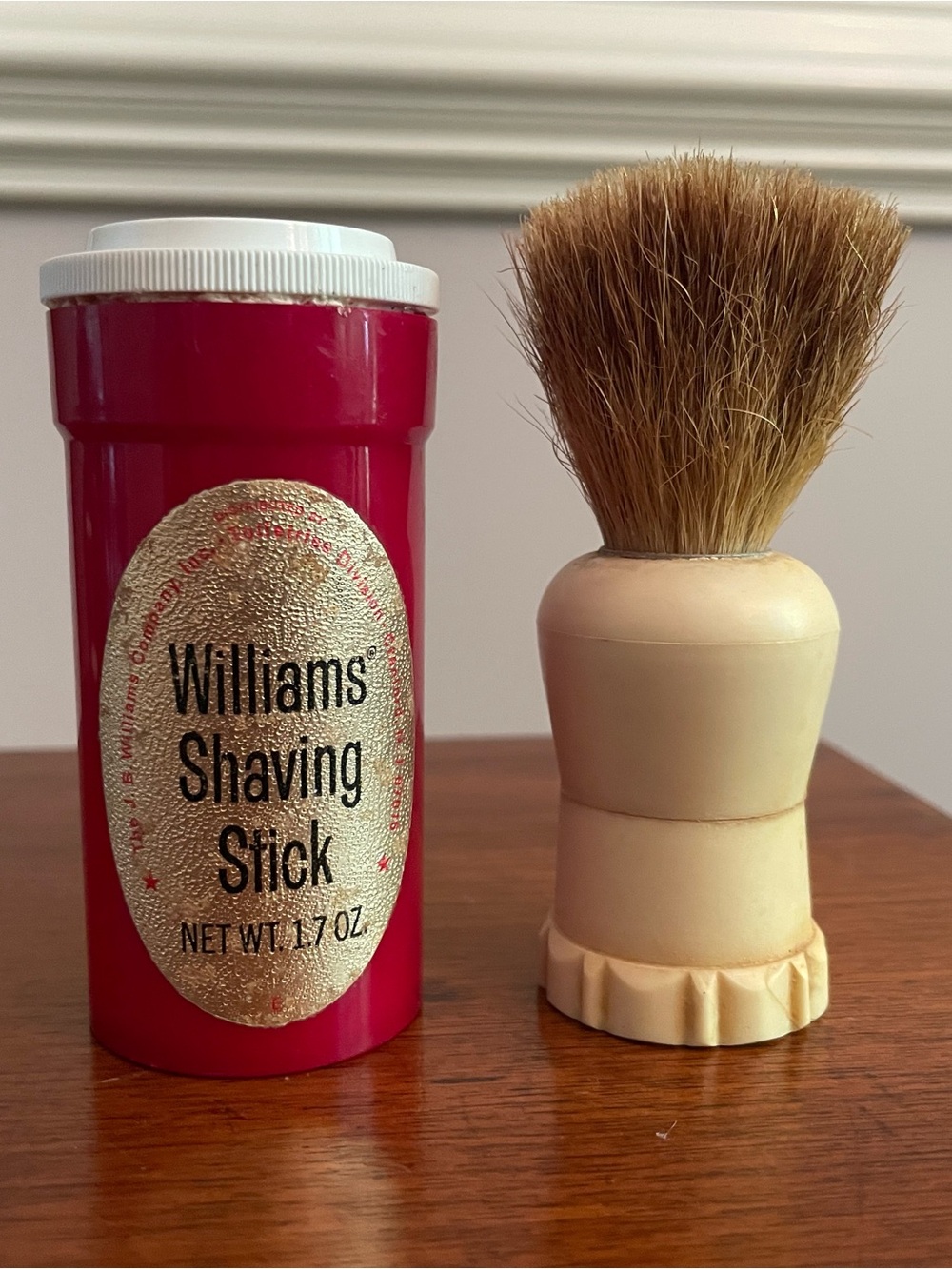 Vintage Red Shaving Stick with Cream Shaving Brush